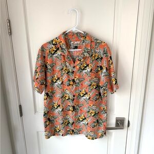 Patagonia Pataloha Orange Yellow Floral Bird Hawaiian Button Down Shirt LARGE